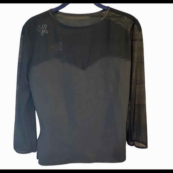 Vtg 90s Y2K Deadstock Sheer Illusion Top with Rhinestone Butterfly Shirt - Picture 5 of 11